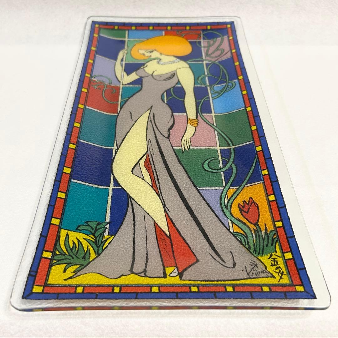 小島功 金の女 ガラス絵皿 昭和レトロ 美人画 アートプレート 置物 インテリア