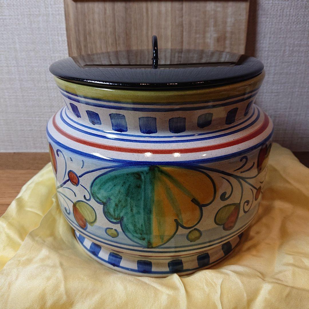 茶道具 水指 イタリー製・デルータ窯 色絵莨葉水指