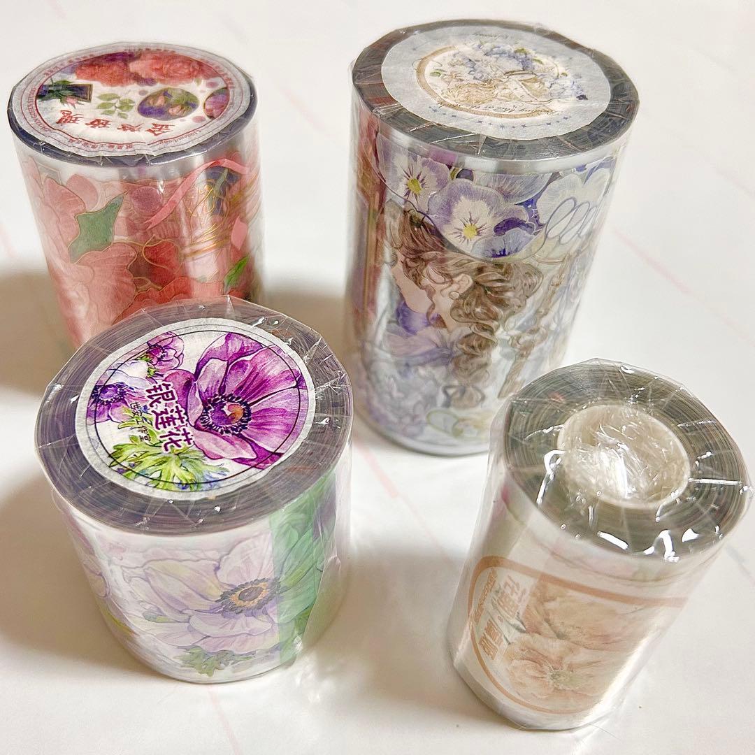 【新品未使用】4ロール　まとめ売り　花柄マスキングテープ コラージュ　海外マステ
