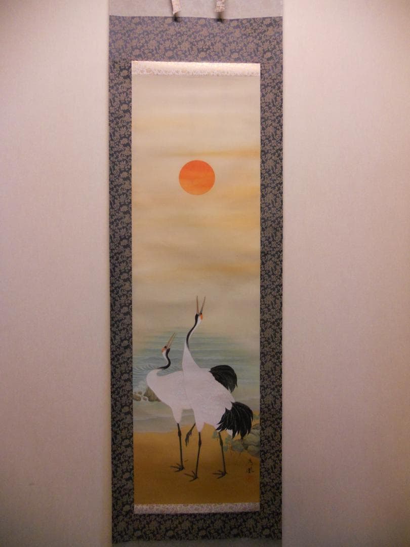 掛け軸 秀凰 双鶴 絹本 希少 軸装 茶道具 掛軸 美品 です。