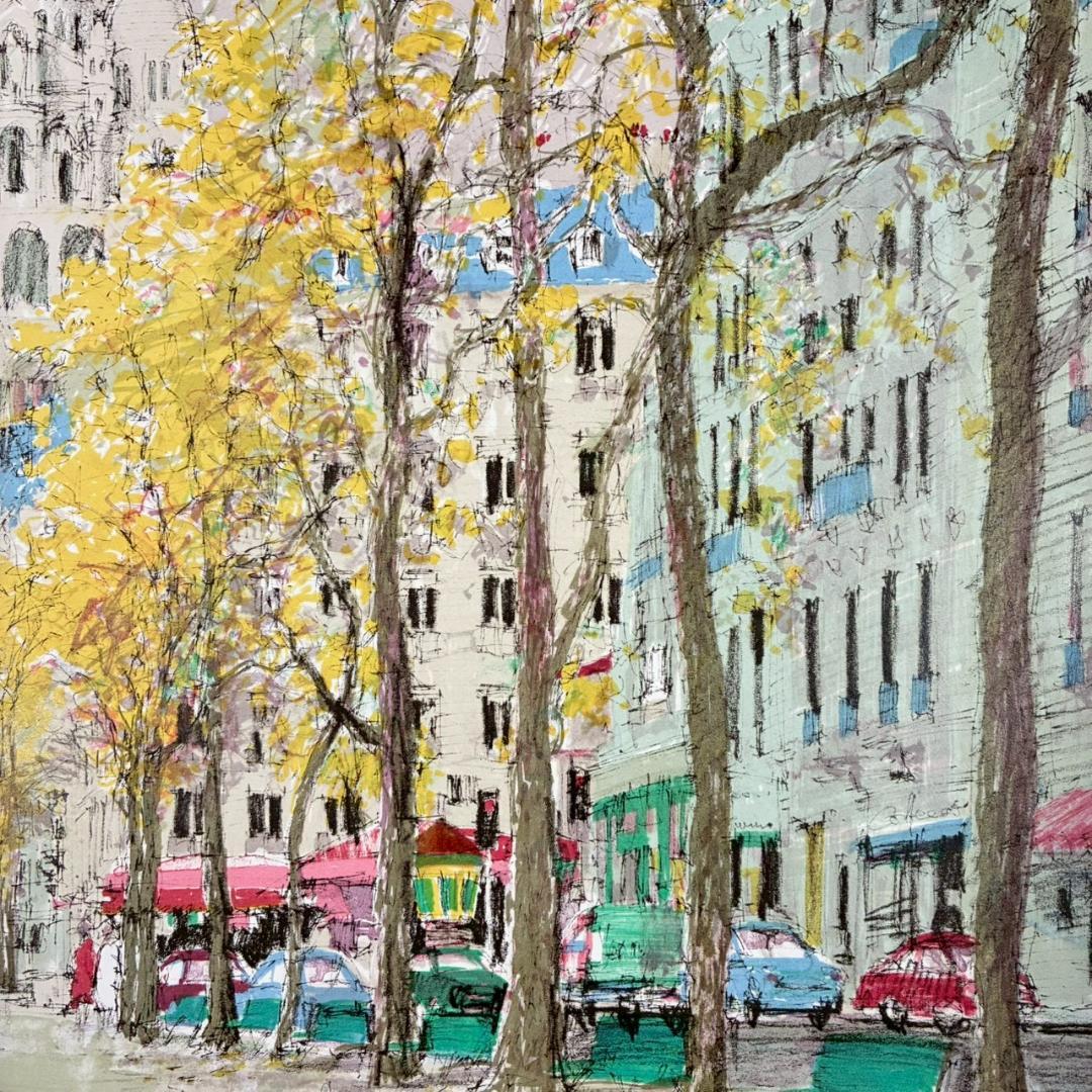 美品 小田切訓「モンマルトルの秋」リトグラフ 直筆サイン入り フランス パリ風景