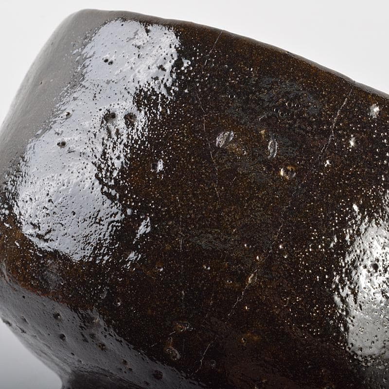 楽吉左衛門　九代了入作　黒楽茶碗　仕覆付　宗左（惺斎）極め箱　M　R7055