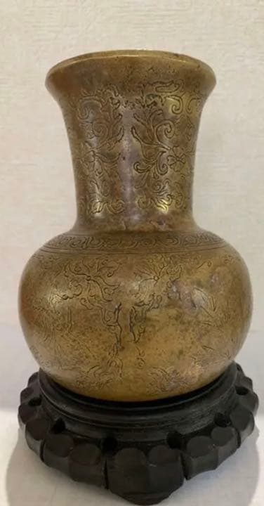 花瓶 中國骨董品 乾隆年製 在銘　真鍮製