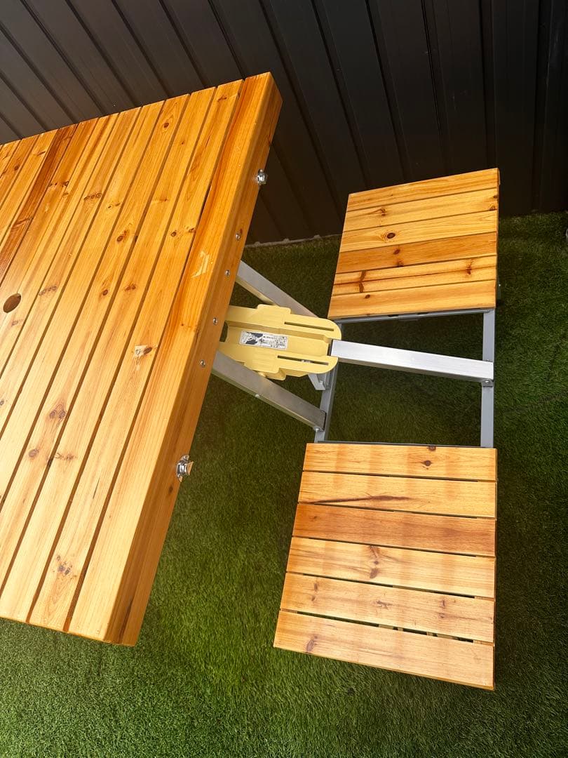 木製　折りたたみアウトドアテーブル　チェア一体型