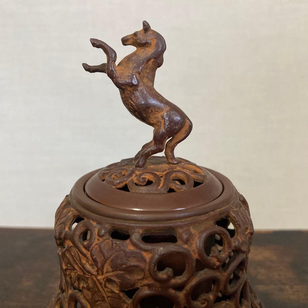 名取川雅司 高岡銅器 香炉 瓢箪 馬 干支 午 透し 置物 美術 工芸品 レトロ