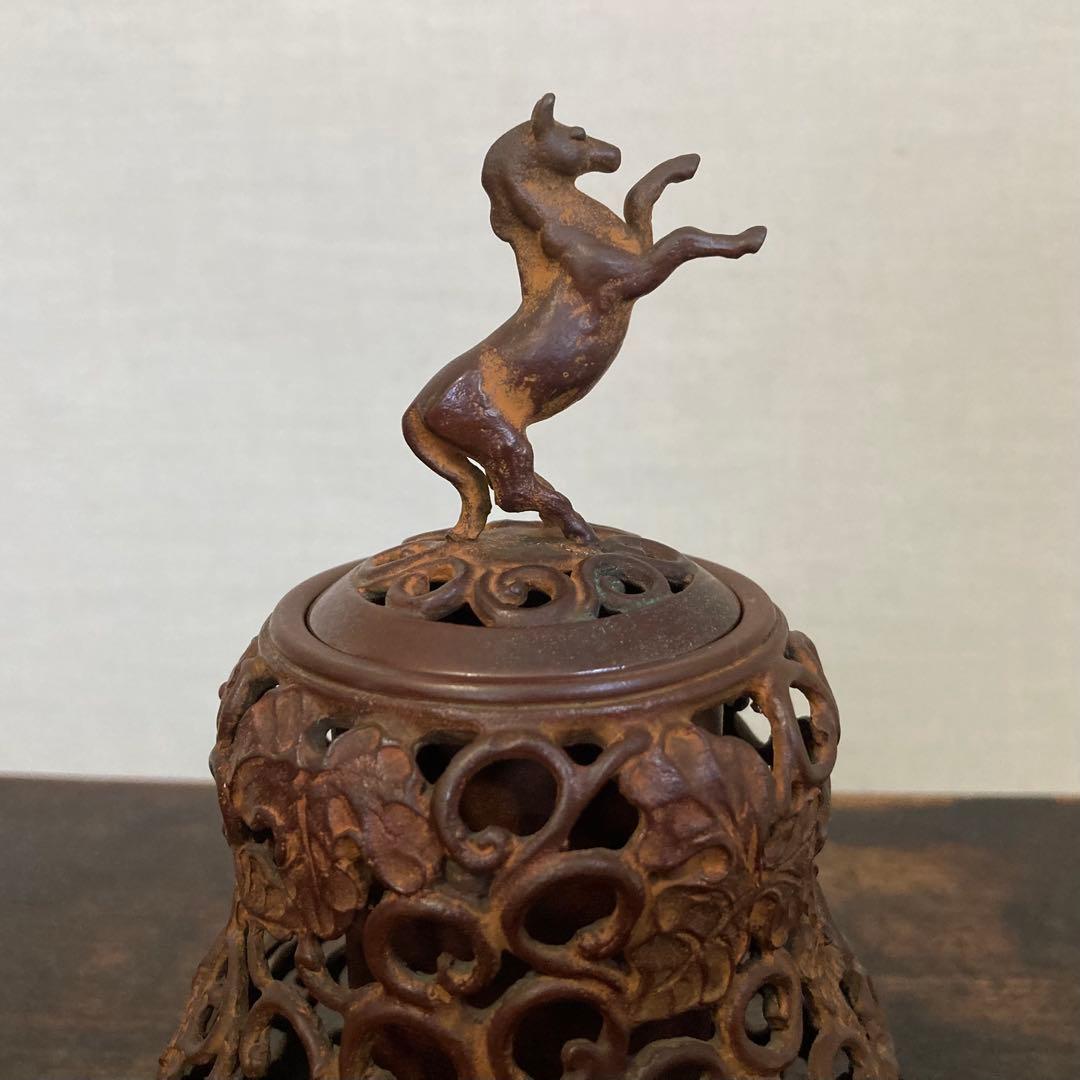 名取川雅司 高岡銅器 香炉 瓢箪 馬 干支 午 透し 置物 美術 工芸品 レトロ