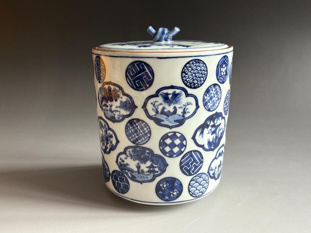 水指　林淡幽　祥瑞　扇面山水　水指　茶道具