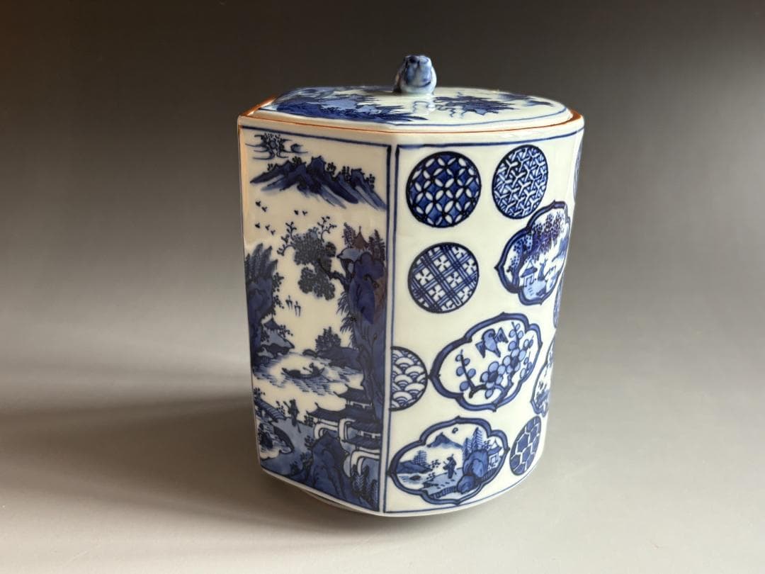 水指　林淡幽　祥瑞　扇面山水　水指　茶道具