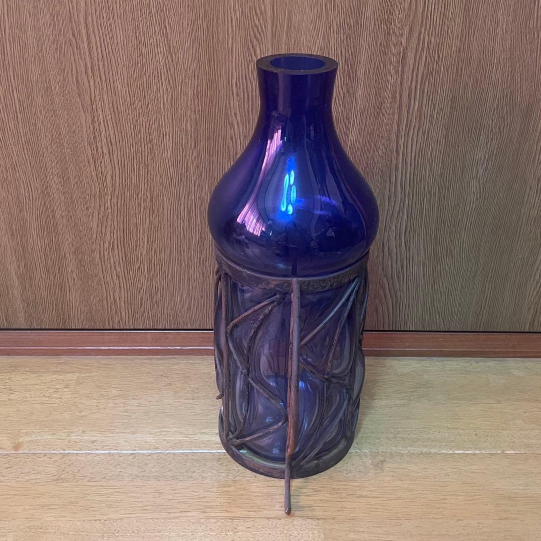 アンティーク　コバルトブルー　ガラス　サビ　花瓶　置物