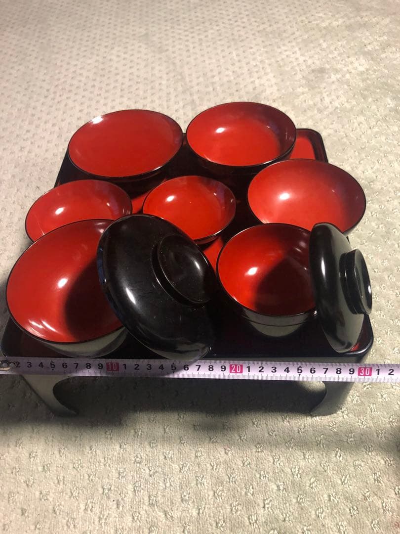お膳　お椀　5膳　おひつ　しゃもじ　お盆　セット　木製収納箱付き　骨董品