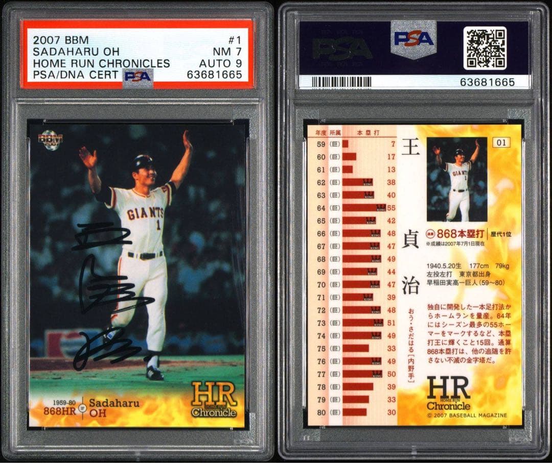 POP1 2007 BBM王貞治 868ホームラン記念 直筆サインカード PSA
