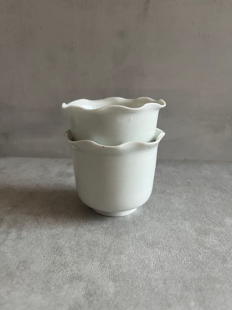 江戸中期 古伊万里 白磁 輪花 向付 2客セット