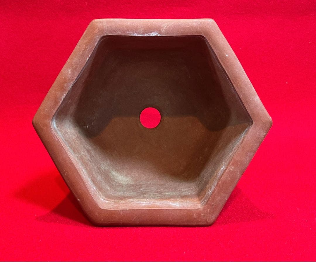 中国美術 梅蘭竹紋樣 中国宜興 紫砂 六角植木鉢 盆鉢