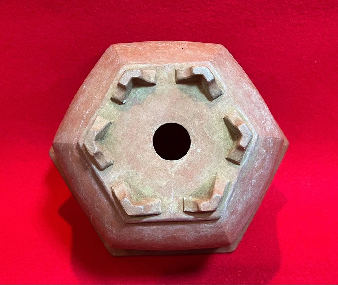 中国美術 梅蘭竹紋樣 中国宜興 紫砂 六角植木鉢 盆鉢