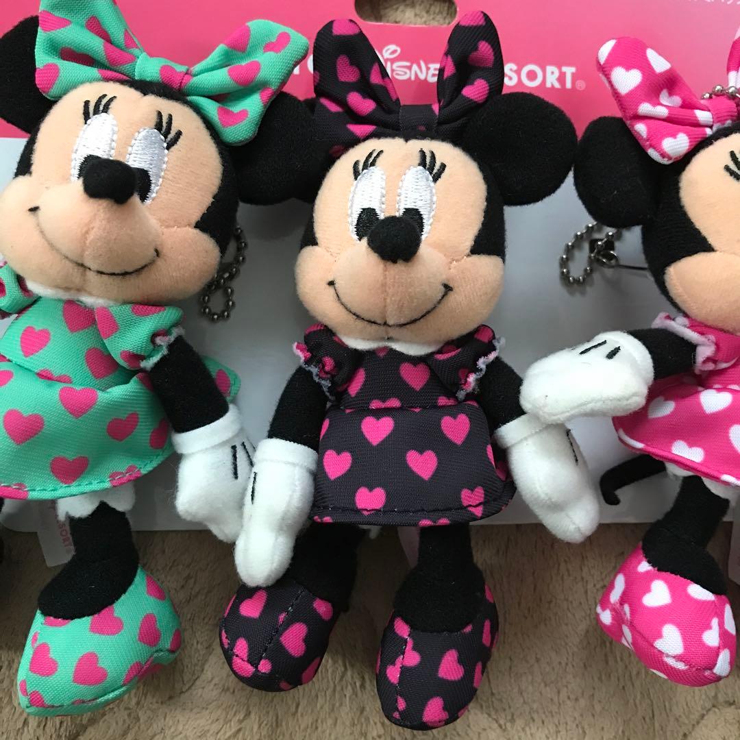 ミニー　ぬいぐるみバッジ　ハート柄　3個セット