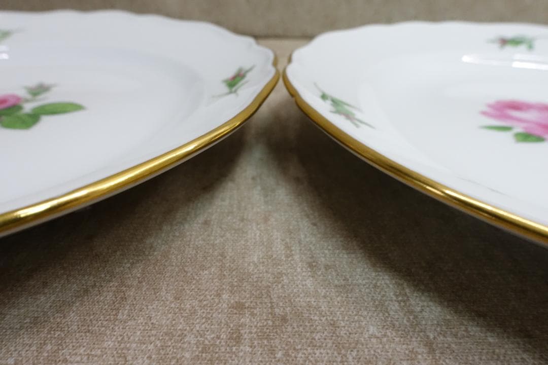 マイセン ピンクローズ 金彩プレートペア