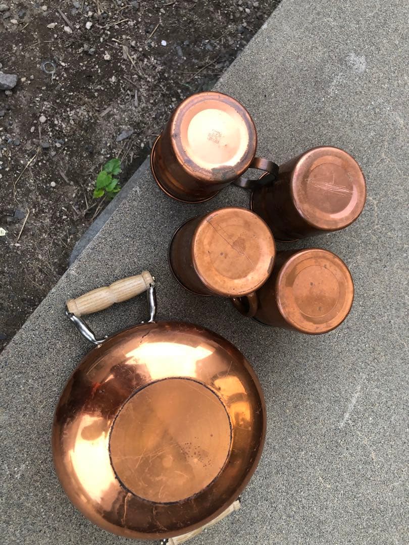銅製マグカップと鍋のセットキャンプ用