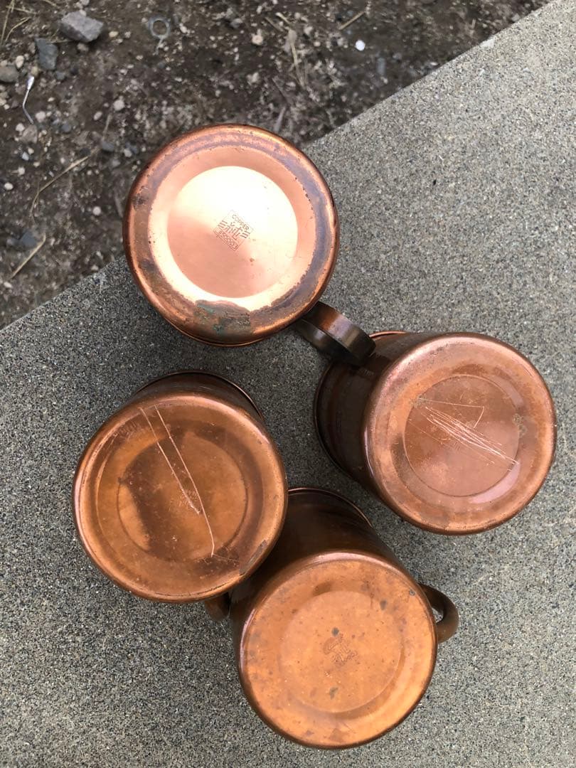 銅製マグカップと鍋のセットキャンプ用