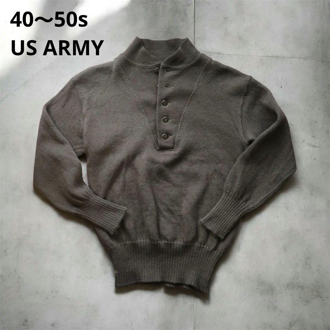 美品 40~50s US ARMY ジープセーター 猫目ボタン ヘンリーネック