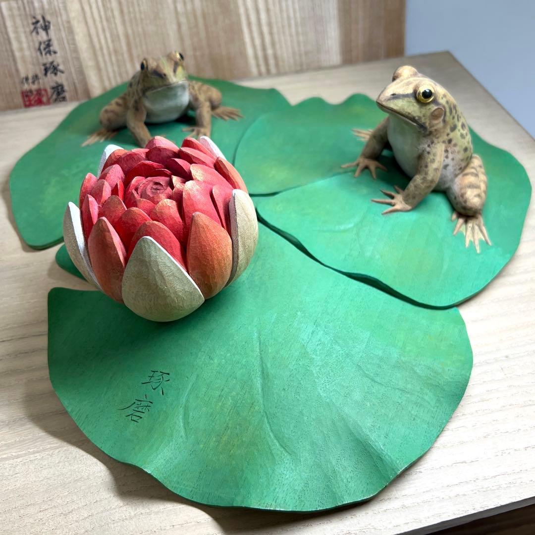 神保琢磨　木彫彩色「春陽」 共箱　幅約31㎝　チニエト　東な7-1221☆2F