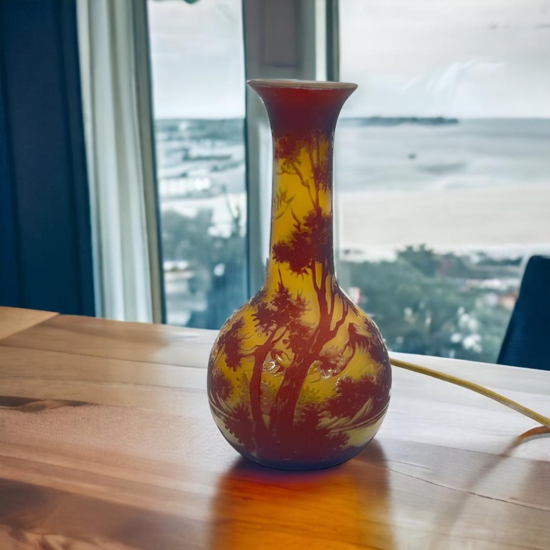 エミールガレ　鶴首型　照明　高さ24cm 被せガラス