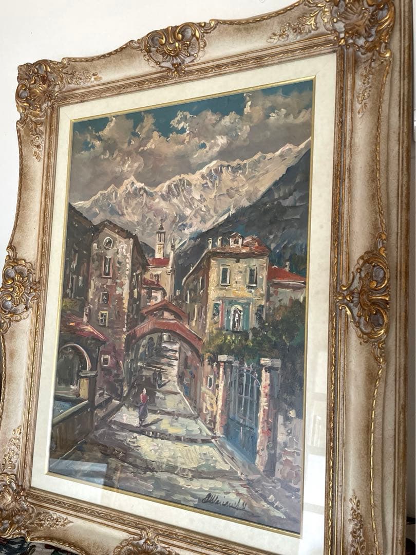 風景画　絵画　大型　額絵　イタリア　額縁　アンティーク　高級額縁　イタリア　画家