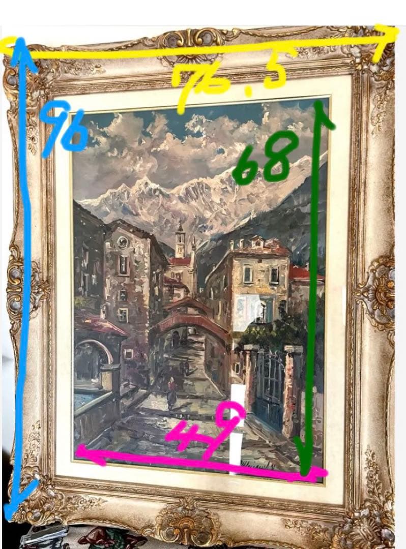 風景画　絵画　大型　額絵　イタリア　額縁　アンティーク　高級額縁　イタリア　画家