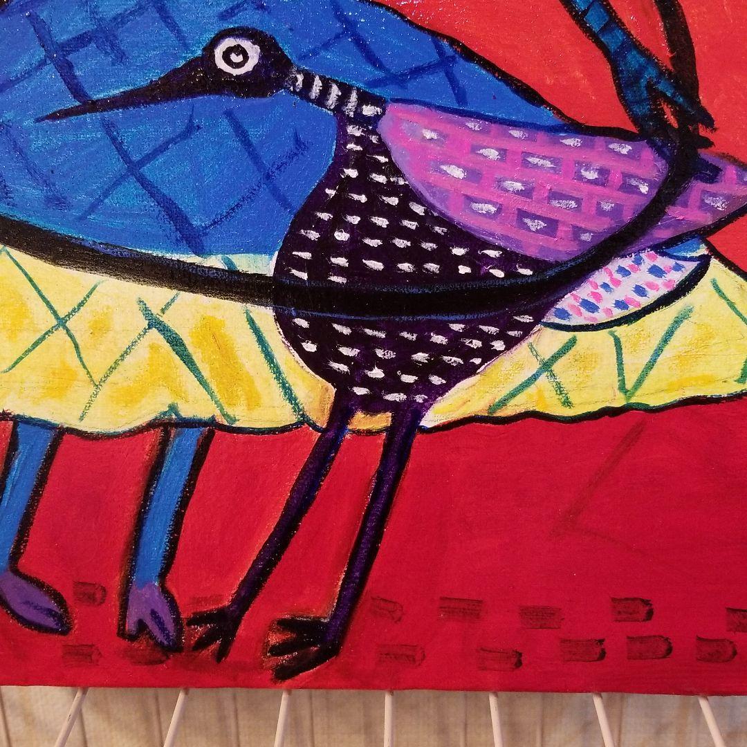 油絵　専用　何度もフラフープに入る鳥