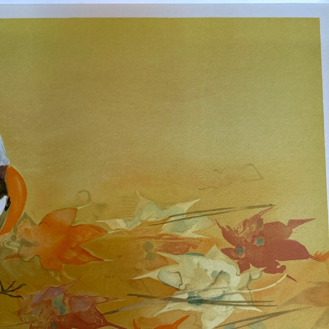 リトグラフ　額装　鳥