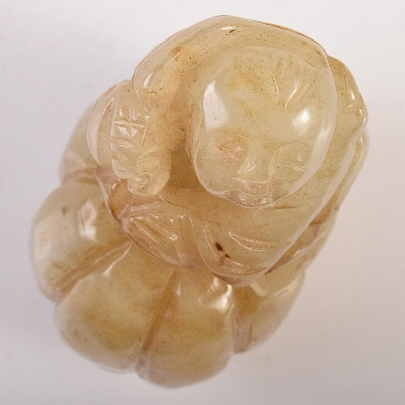 中国　玉石彫刻　寿老人　根付　C　7930E