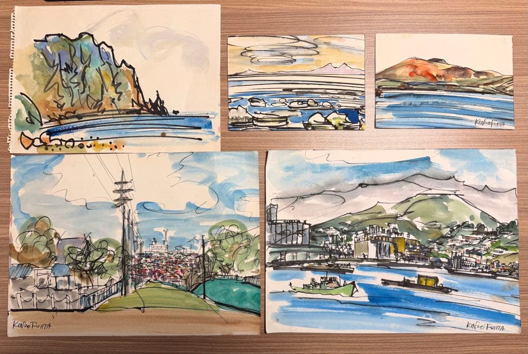 #藤田謹三 色紙 水彩画 ・『油彩とスケッチ自選30集』ほか まとめ売り