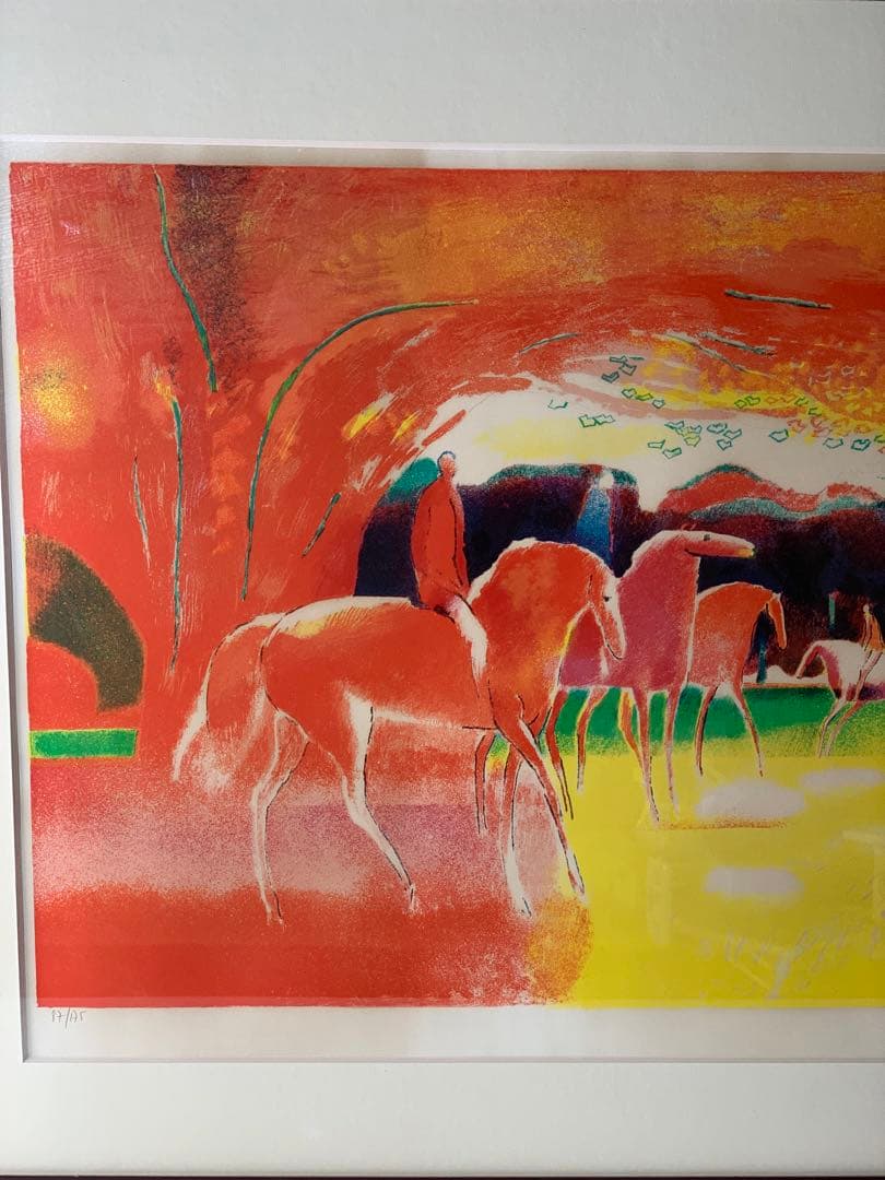 真作夕焼けの乗馬／リトグラフ ポール・ギヤマン87/175