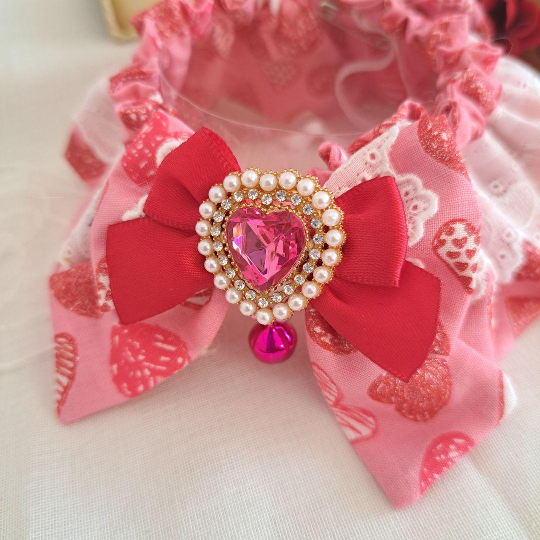 幅広シュシュ、バレンタインハート(ピンク)わんちゃん猫ちゃん用