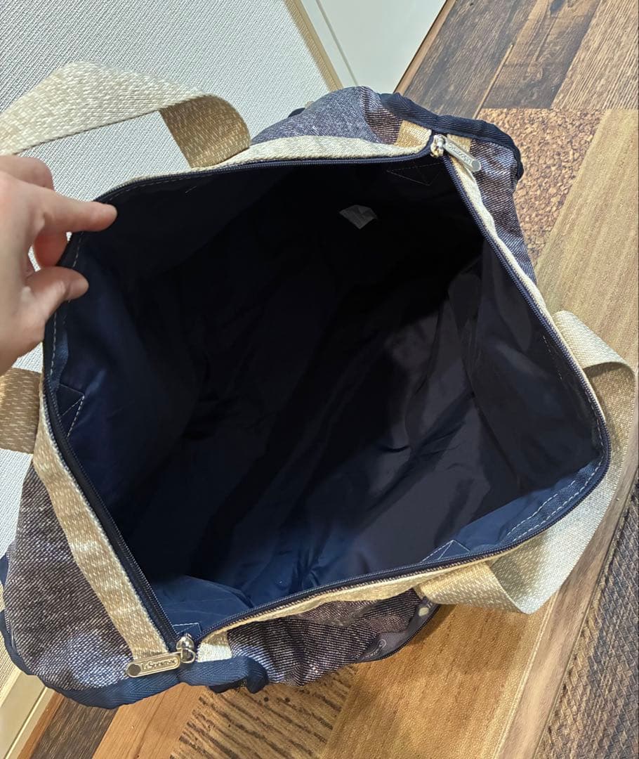 新品同　レスポートサック ボストンバッグ　デニムブルー×霜降りベージュ