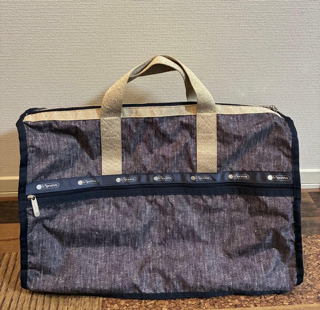 新品同　レスポートサック ボストンバッグ　デニムブルー×霜降りベージュ