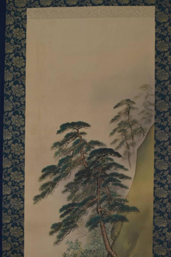 【真作】八木春山/清渓流筏/掛軸☆宝船☆AA-949