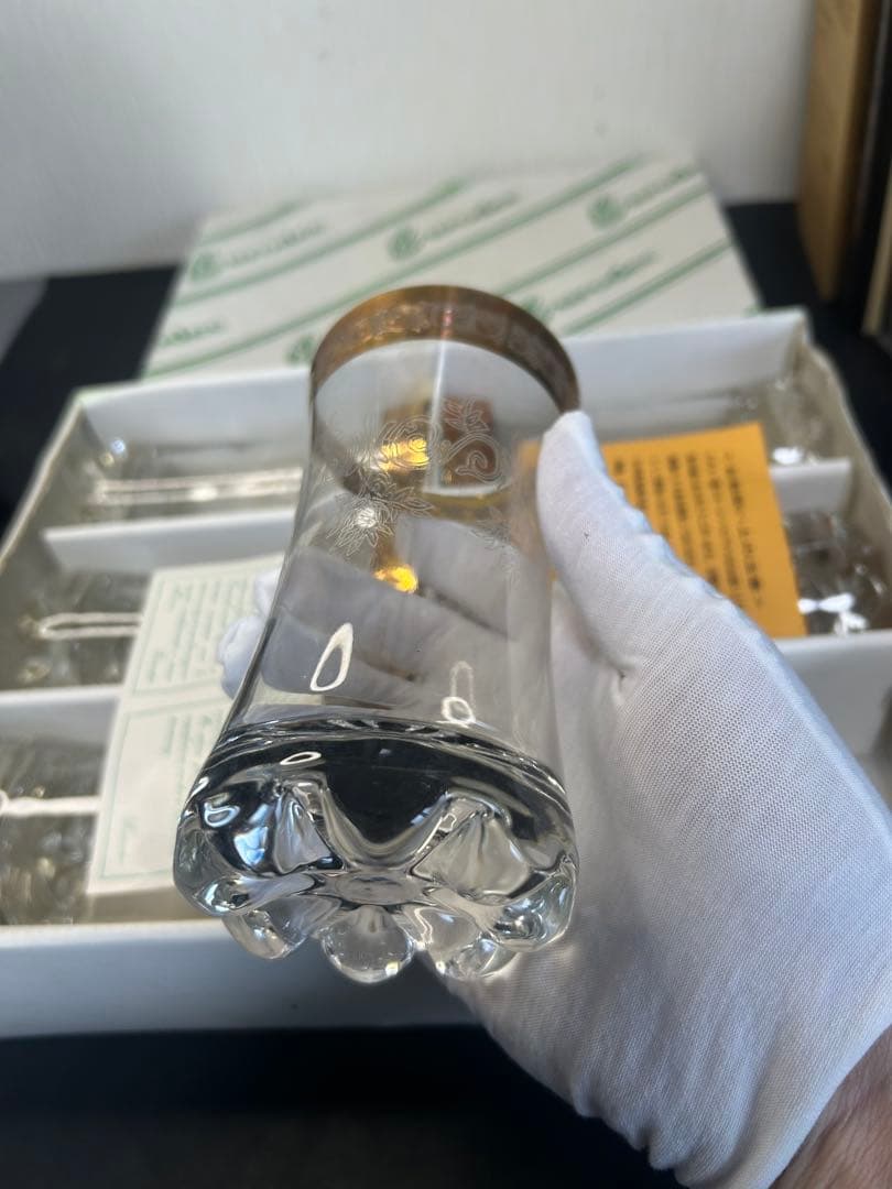 イタリア製の24K金彩グラス 6客　旧家蔵出し、縁起物、金運、開運