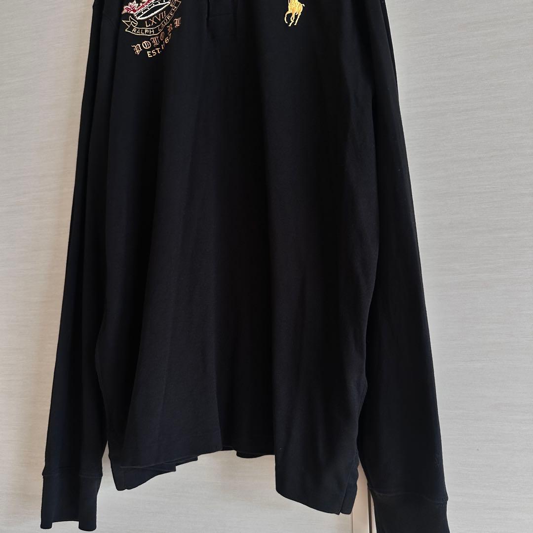 【ポロラルフローレン】ラガーシャツ ブラック　ゴールド 刺繍 ビッグポニー XL