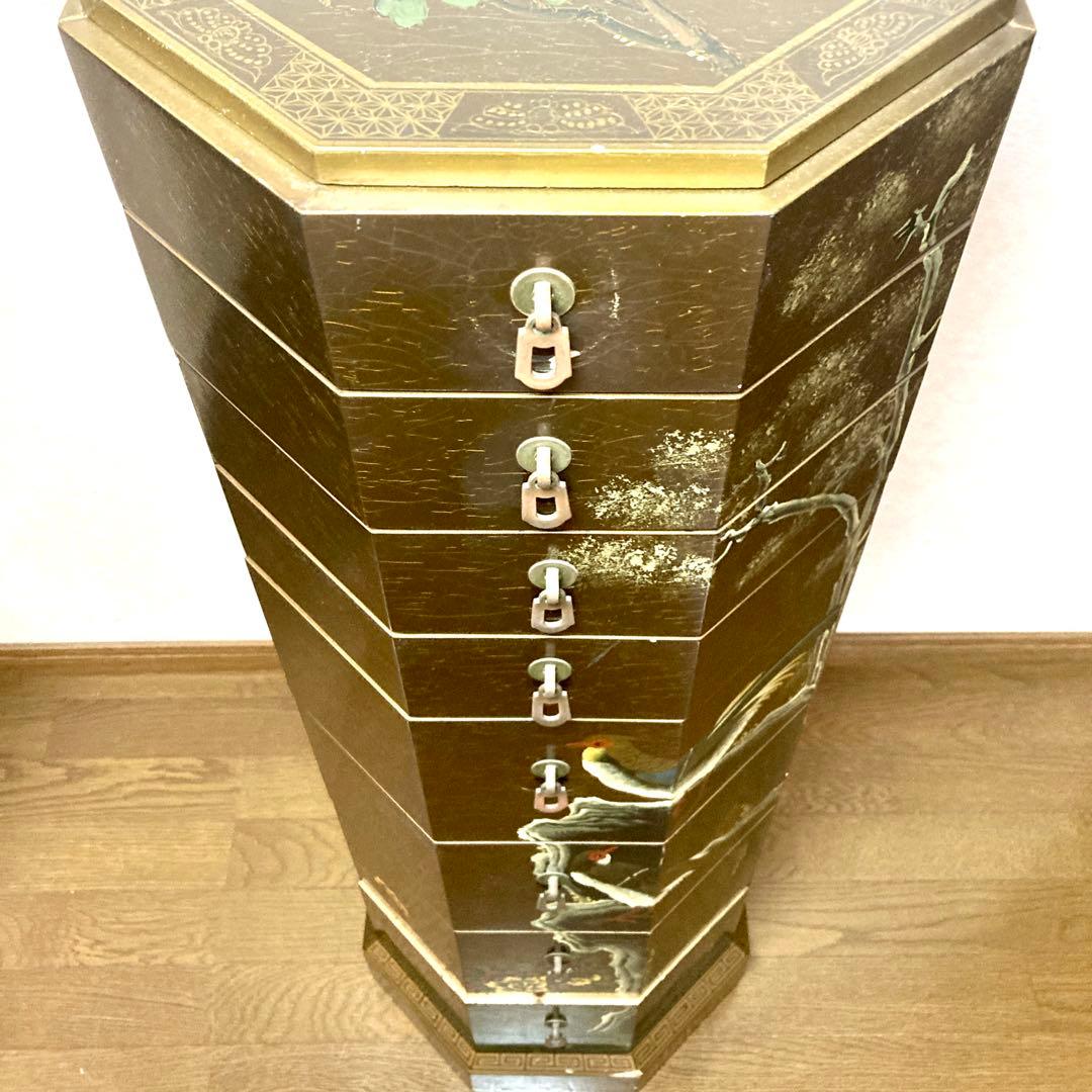中国家具 八角型 8杯 引き出し 箪笥 チェスト 花台 高卓 飾り台