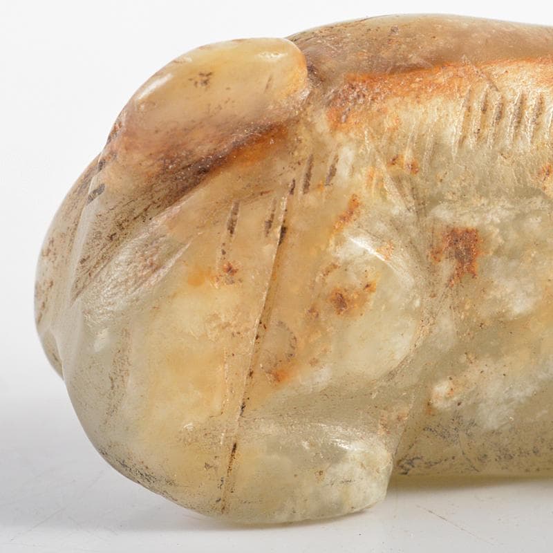 中国　玉石彫刻　犬　置物　V　R5558