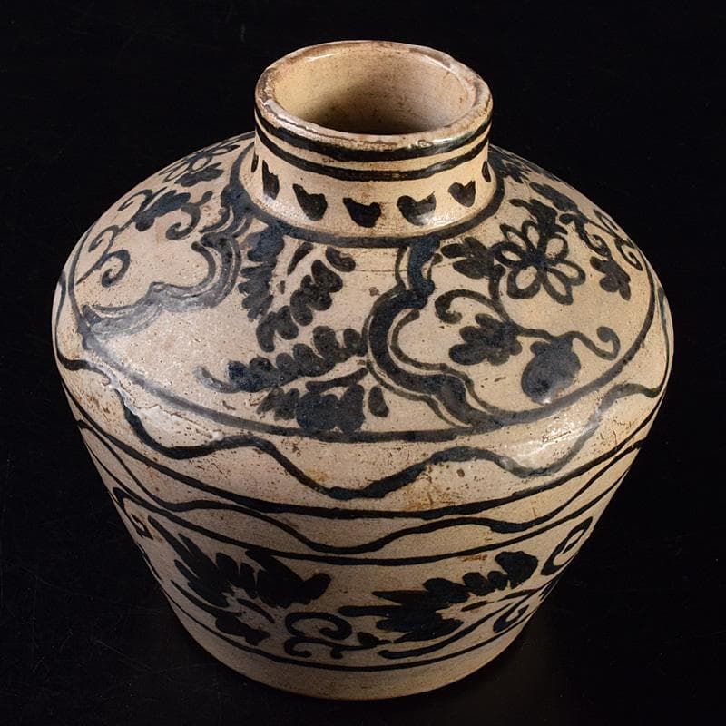 中国　磁州窯　鉄絵　花文壺　花瓶　C　6922