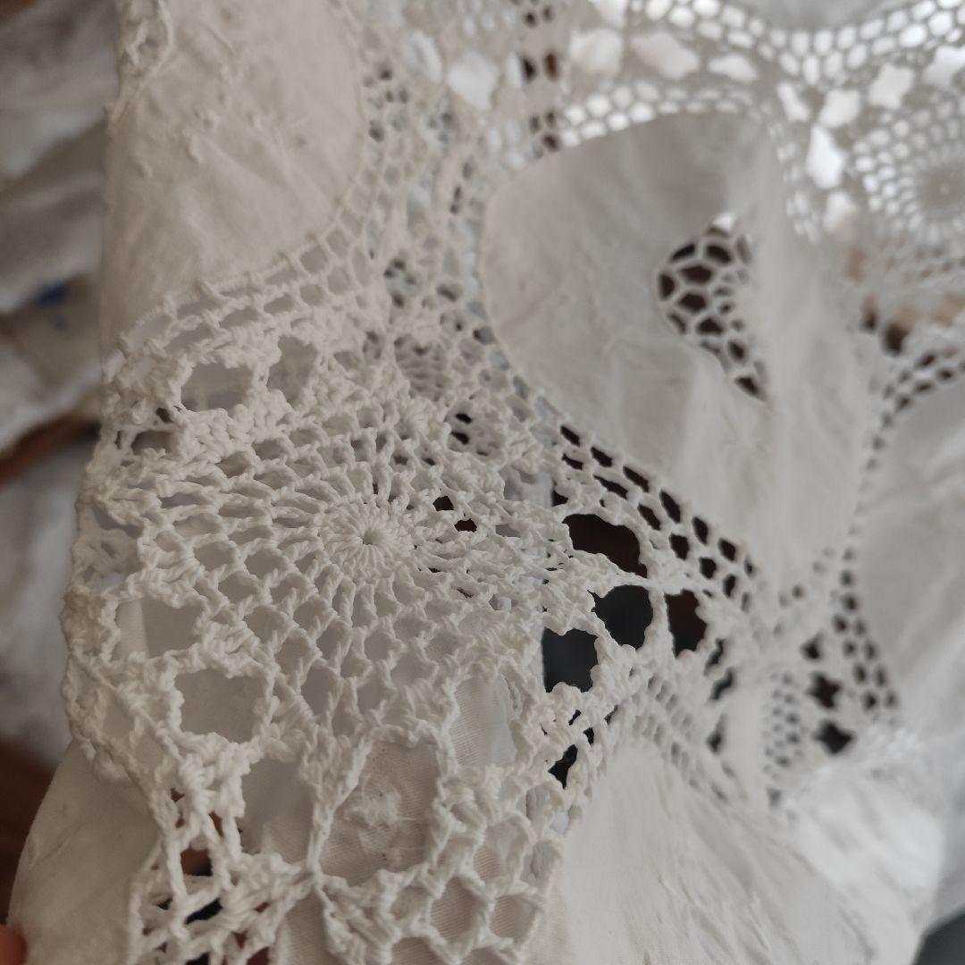 Vintageホワイト 手編みレース 35パーツ繋ぎ フリークロス