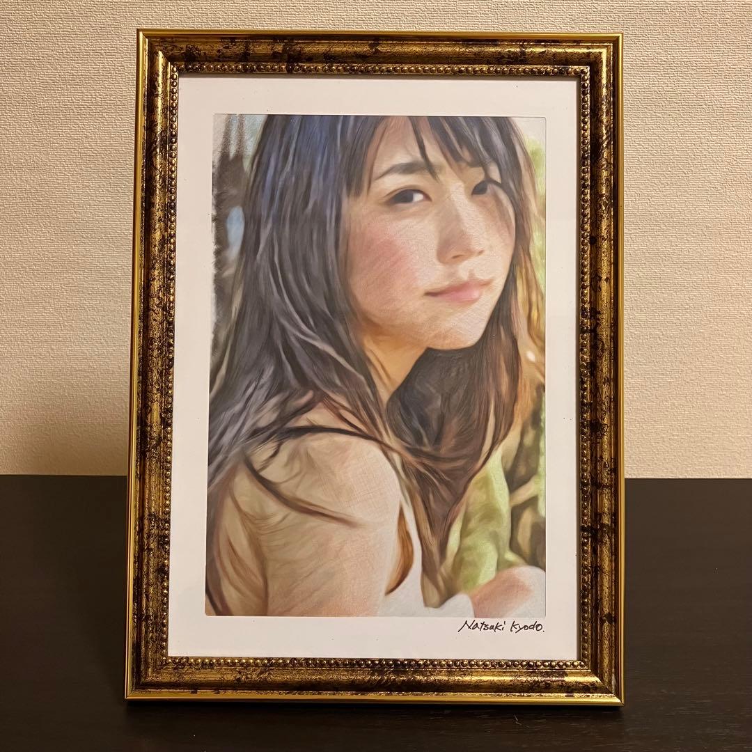 女優画20 額装品　額縁寸法32.7㎝×24.0㎝×1.5㎝　定款付　京藤夏樹