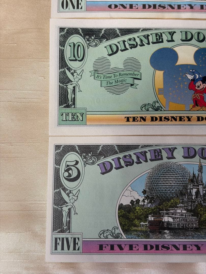 美品Disney Dollars 封筒付1990年代 $1 $5 $10