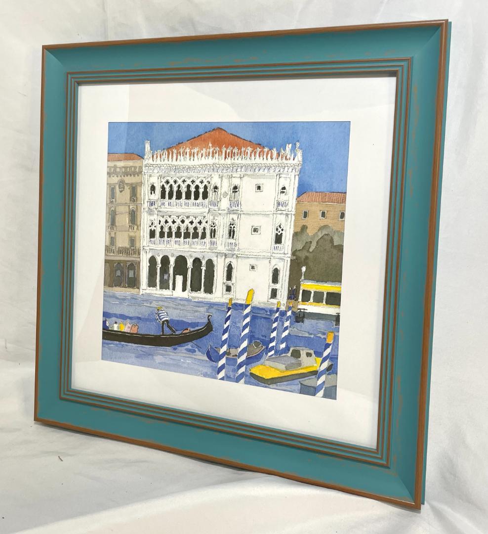 【新品】安野光雅「ベニスの船着場」ポスター 複製画　額付