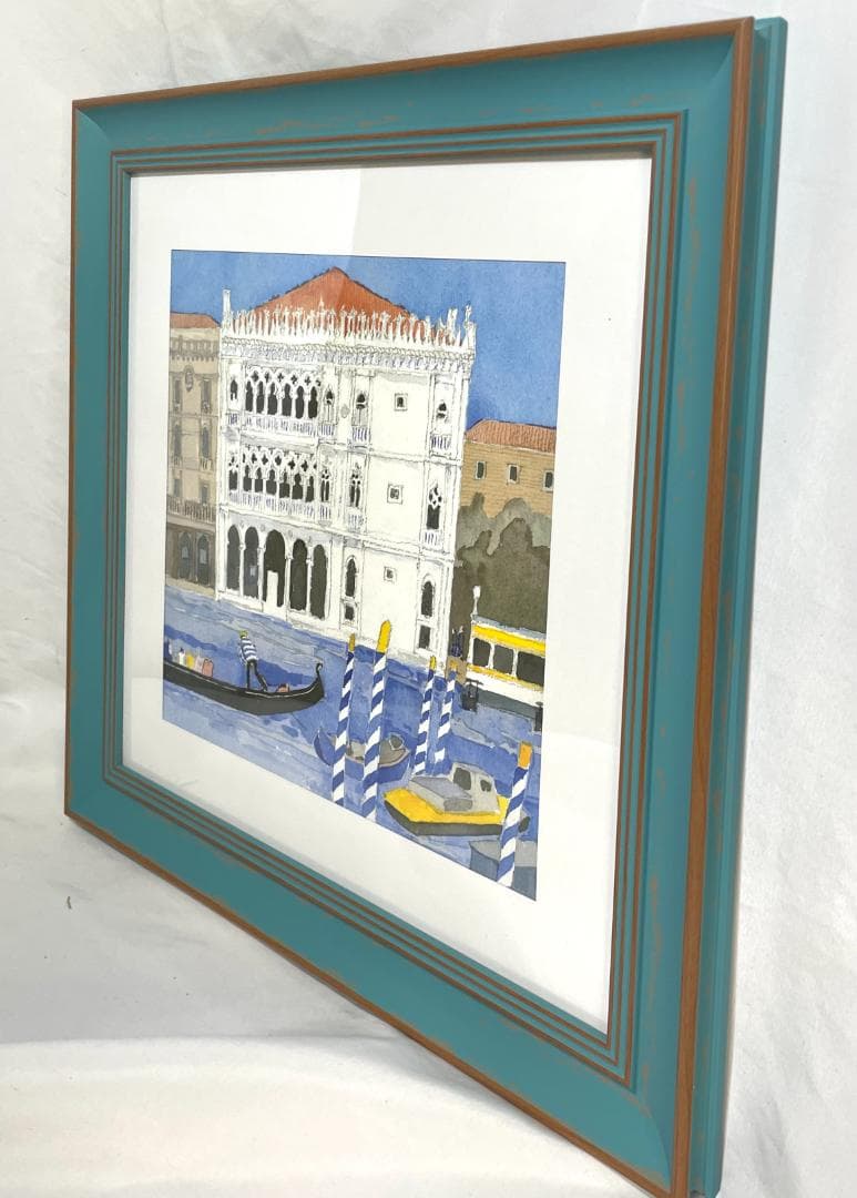 【新品】安野光雅「ベニスの船着場」ポスター 複製画　額付