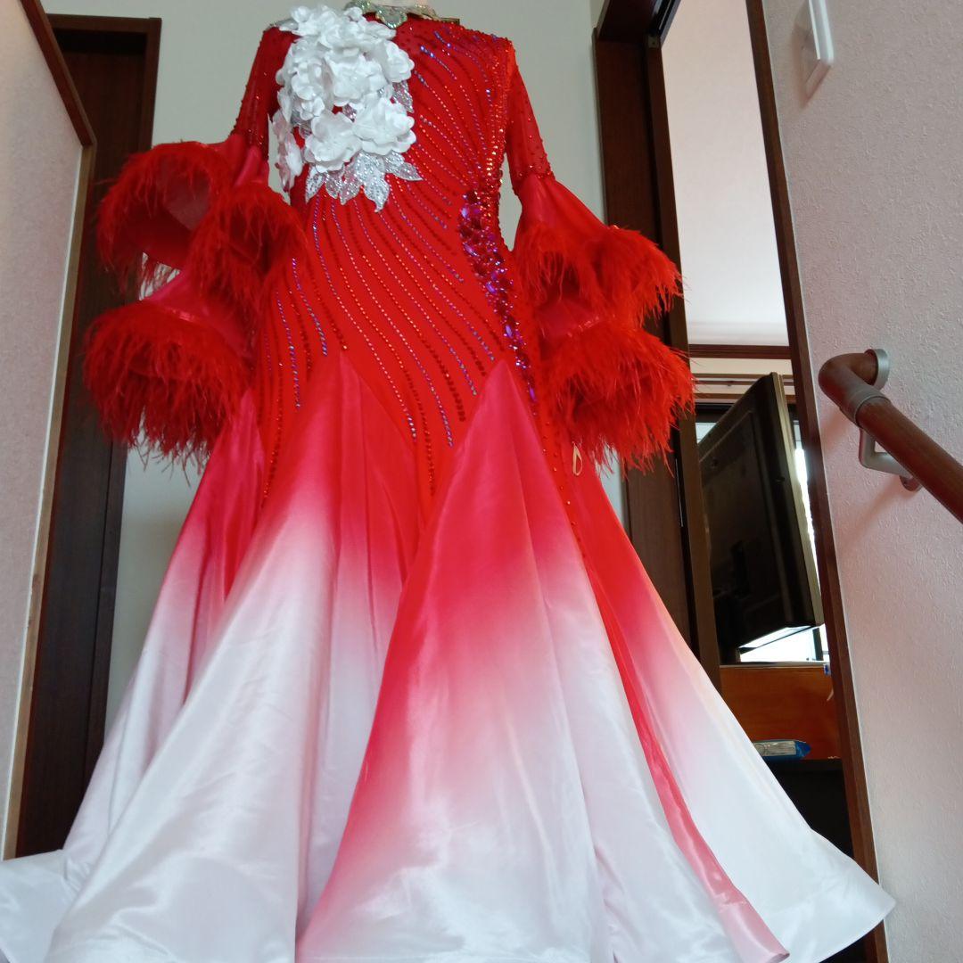 専用✨️豪華オーダー✨️社交ダンススタンダードドレス（Ｌサイズ）赤&白グラデー