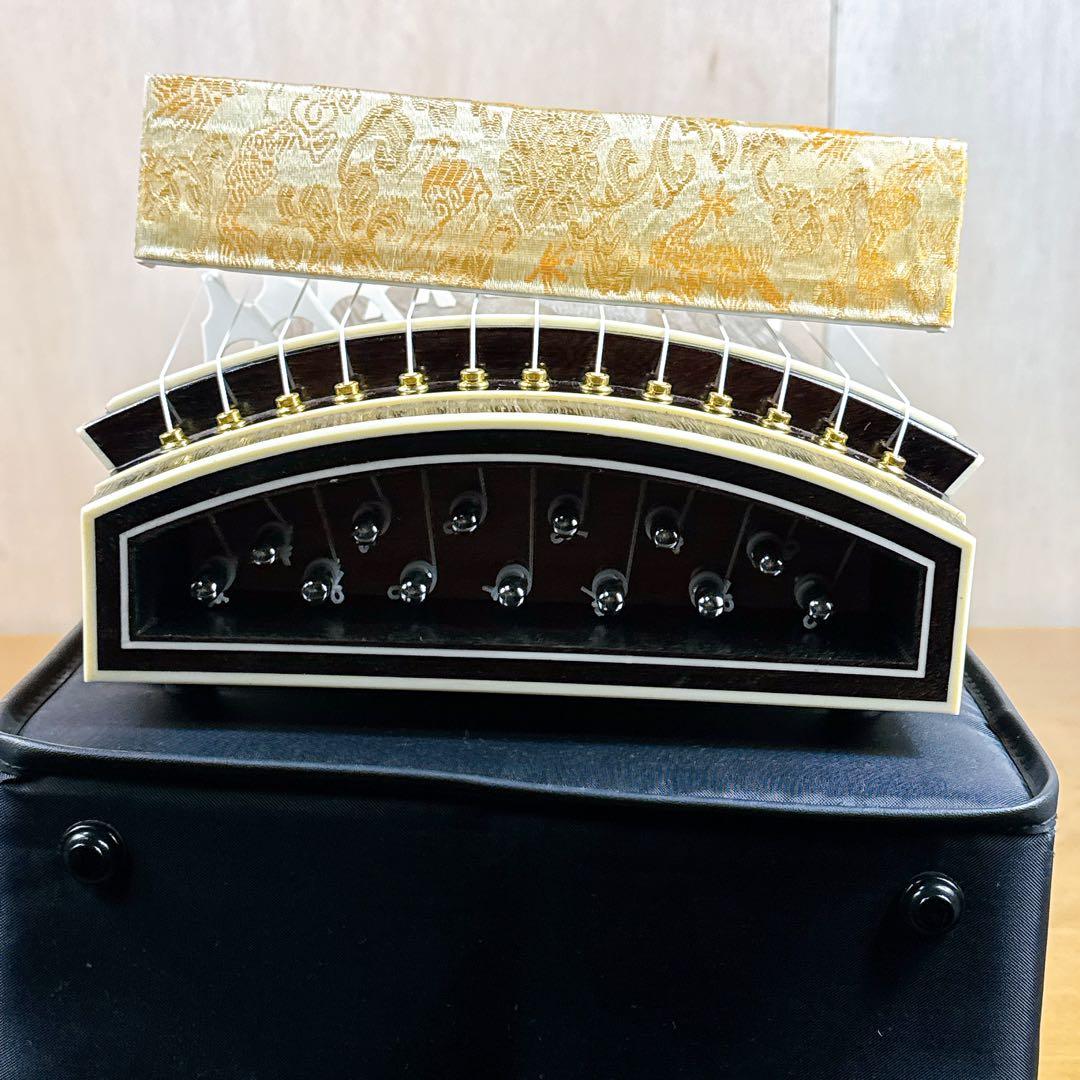 【美品】 ゼンオン 文化箏 高級 立柱ケース 13弦 全長86cm 琴 短琴 箏
