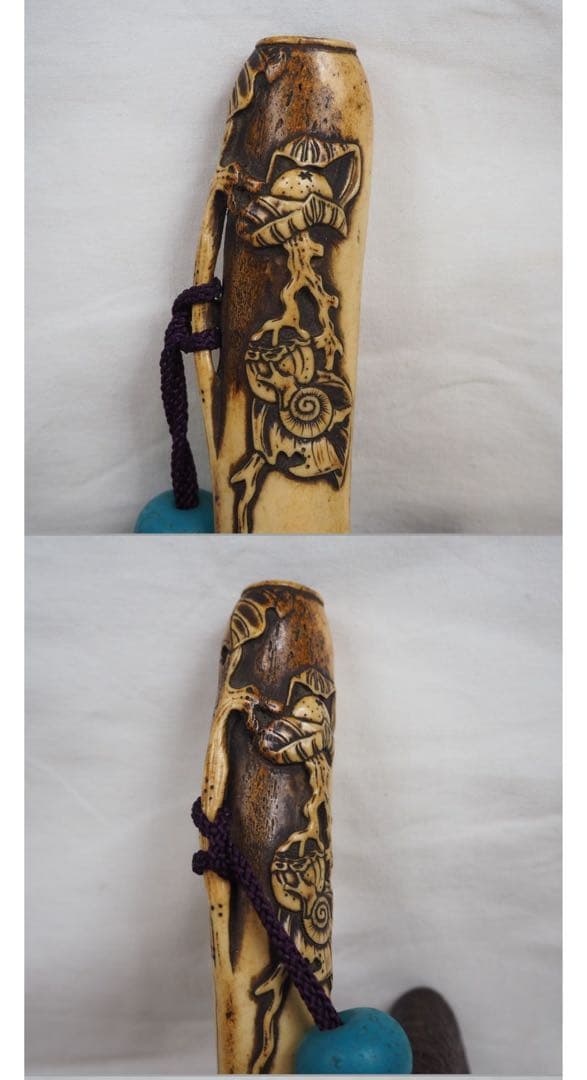 aunkyo送料無料　『正秋』造　本金金具煙草入　銀製象嵌煙管鹿角彫煙管入