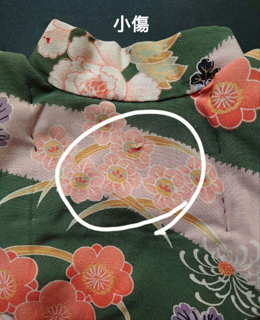 市松人形の着物　薄手の縮緬　振り袖　古布　袷　比翼付き　15号52cm用　帯付き